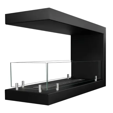 Camino a Bioetanolo 1,5L Nero da Parete 90x50 cm Vetro 3 Lati Aperti
