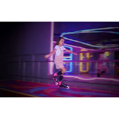 Pattini in Linea per Bambini Taglia 34-37 LED Freno Posteriore Rosa
