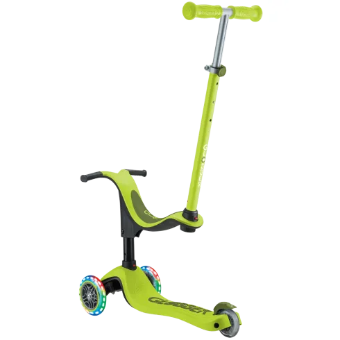 Monopattino per Bambini 3 in 1 Verde Lime Regolabile 50 kg Ruote LED