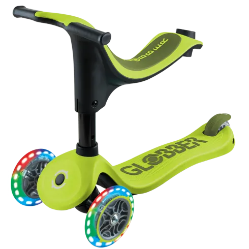 Monopattino per Bambini 3 in 1 Verde Lime Regolabile 50 kg Ruote LED