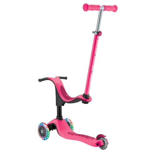 Monopattino per Bambini 3 in 1 Fucsia Regolabile 50 kg con Ruote LED