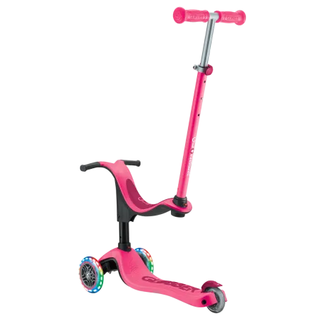 Monopattino per Bambini 3 in 1 Fucsia Regolabile 50 kg con Ruote LED