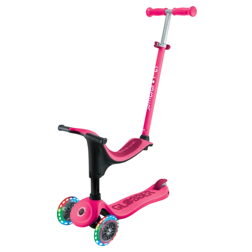 Monopattino per Bambini 3 in 1 Fucsia Regolabile 50 kg con Ruote LED