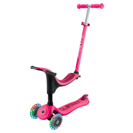 Monopattino per Bambini 3 in 1 Fucsia Regolabile 50 kg con Ruote LED