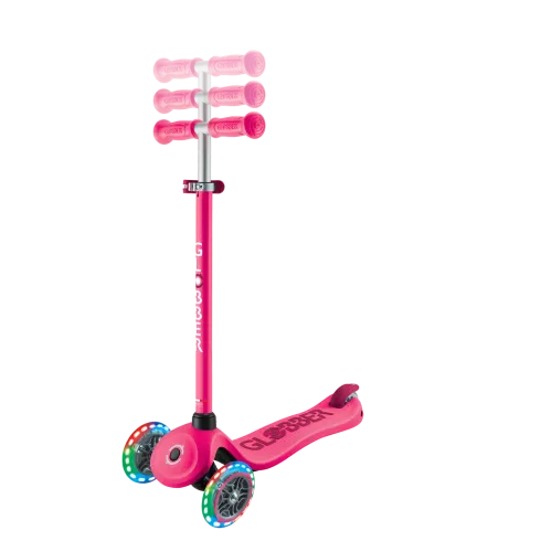Monopattino per Bambini 3 in 1 Fucsia Regolabile 50 kg con Ruote LED