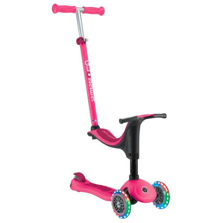 Monopattino per Bambini 3 in 1 Fucsia Regolabile 50 kg con Ruote LED