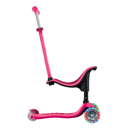 Monopattino per Bambini 3 in 1 Fucsia Regolabile 50 kg con Ruote LED