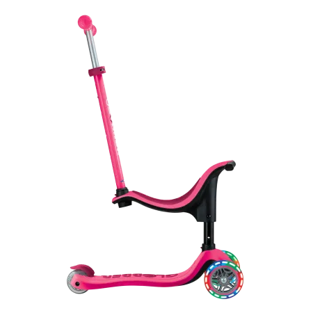 Monopattino per Bambini 3 in 1 Fucsia Regolabile 50 kg con Ruote LED