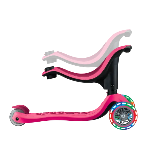 Monopattino per Bambini 3 in 1 Fucsia Regolabile 50 kg con Ruote LED
