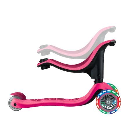 Monopattino per Bambini 3 in 1 Fucsia Regolabile 50 kg con Ruote LED