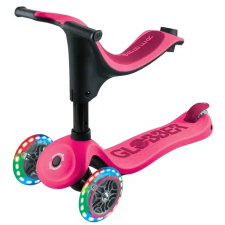 Monopattino per Bambini 3 in 1 Fucsia Regolabile 50 kg con Ruote LED