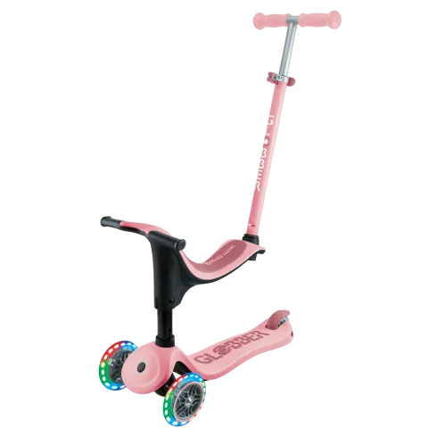 Monopattino per Bambini 3 in 1 Rosa Pastello Regolabile 50 kg Ruote LED