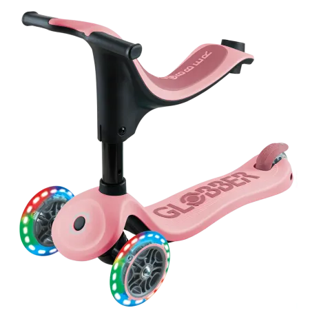 Monopattino per Bambini 3 in 1 Rosa Pastello Regolabile 50 kg Ruote LED