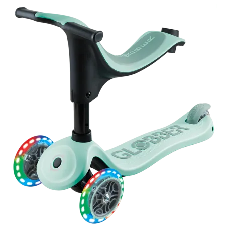 Monopattino per Bambini 3 in 1 Verde Menta Regolabile 50 kg Ruote LED