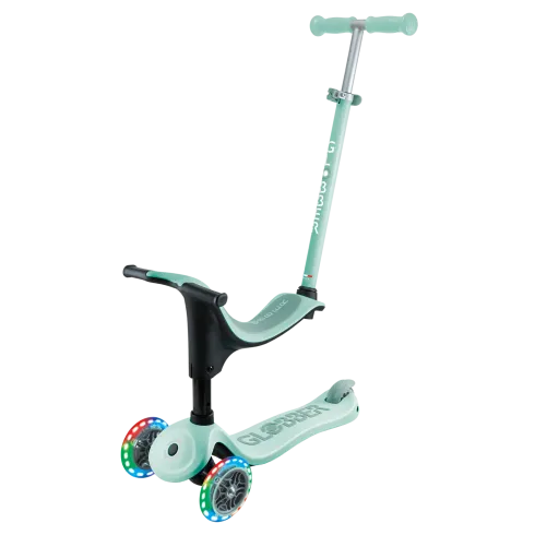 Monopattino per Bambini 3 in 1 Verde Menta Regolabile 50 kg Ruote LED