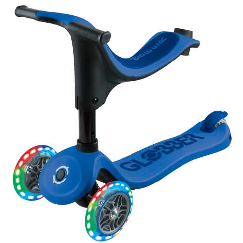 Monopattino per Bambini 3 in 1 Blu Navy Regolabile 50 kg Ruote LED