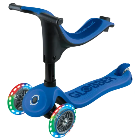 Monopattino per Bambini 3 in 1 Blu Navy Regolabile 50 kg Ruote LED