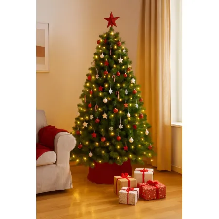 Albero di Natale Alto 210 cm Folto Verde Base 145 cm Rami Realistici