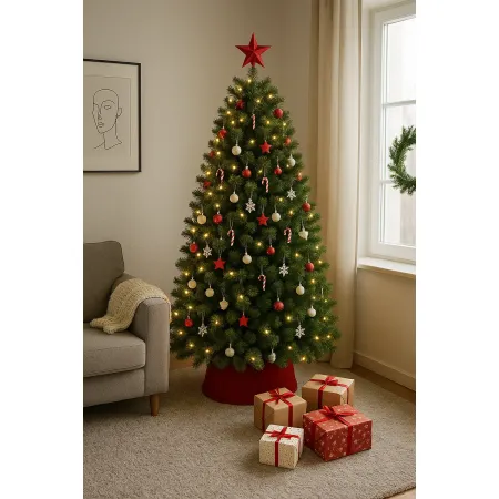 Albero di Natale Alto 180 cm Folto Verde Base 124 cm Rami Realistici