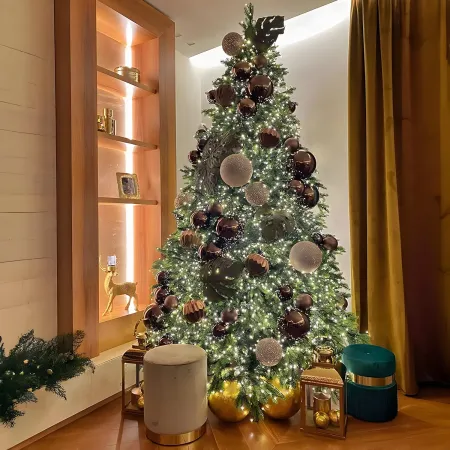 Albero di Natale 210 cm Verde PE PVC Effetto Realistico Base 140 cm