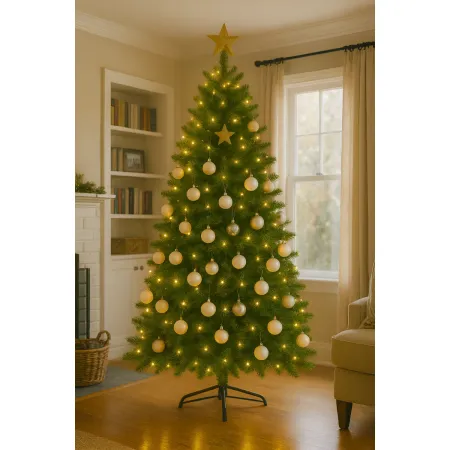 Albero di Natale Verde PVC Altezza 240 cm Base 135 cm Folto Leggero