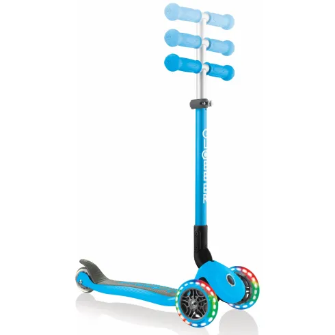 Monopattino a 3 Ruote per Bambini Azzurro Pieghevole Luci LED 50 kg