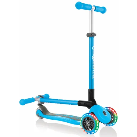 Monopattino a 3 Ruote per Bambini Azzurro Pieghevole Luci LED 50 kg