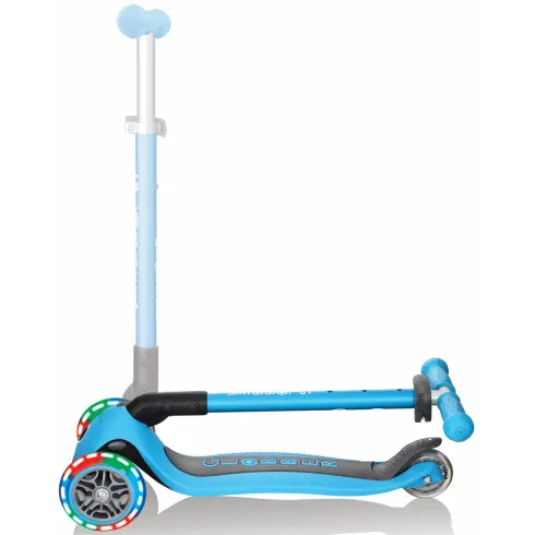 Monopattino a 3 Ruote per Bambini Azzurro Pieghevole Luci LED 50 kg