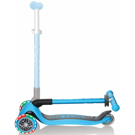 Monopattino a 3 Ruote per Bambini Azzurro Pieghevole Luci LED 50 kg