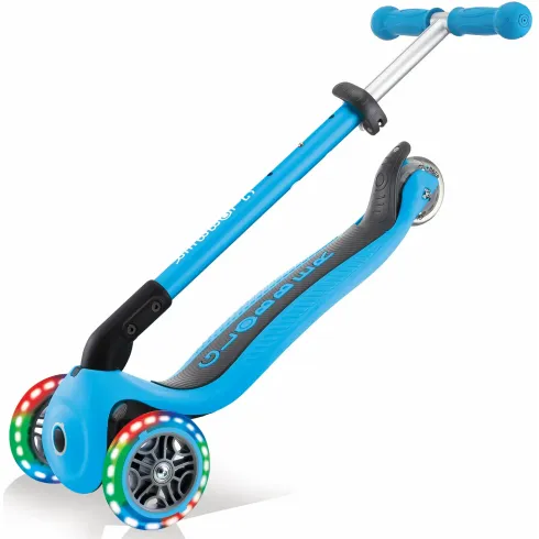 Monopattino a 3 Ruote per Bambini Azzurro Pieghevole Luci LED 50 kg