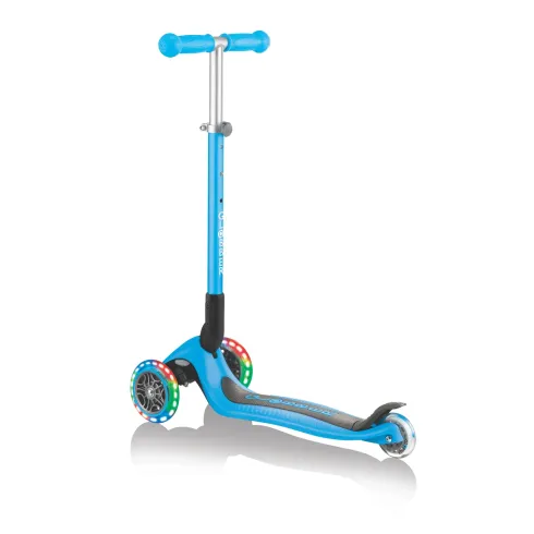 Monopattino a 3 Ruote per Bambini Azzurro Pieghevole Luci LED 50 kg