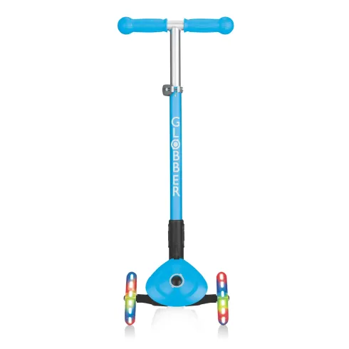 Monopattino a 3 Ruote per Bambini Azzurro Pieghevole Luci LED 50 kg