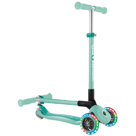 Monopattino a 3 Ruote Bambini Verde Menta Pieghevole Luci LED 50 kg