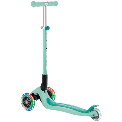 Monopattino a 3 Ruote Bambini Verde Menta Pieghevole Luci LED 50 kg