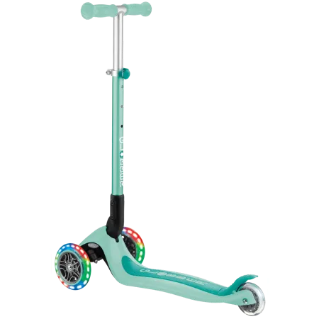 Monopattino a 3 Ruote Bambini Verde Menta Pieghevole Luci LED 50 kg