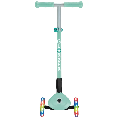 Monopattino a 3 Ruote Bambini Verde Menta Pieghevole Luci LED 50 kg