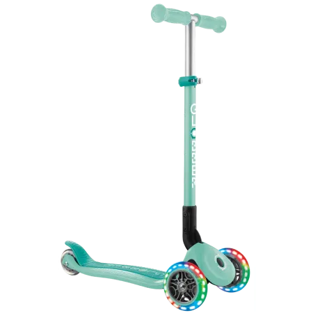 Monopattino a 3 Ruote Bambini Verde Menta Pieghevole Luci LED 50 kg