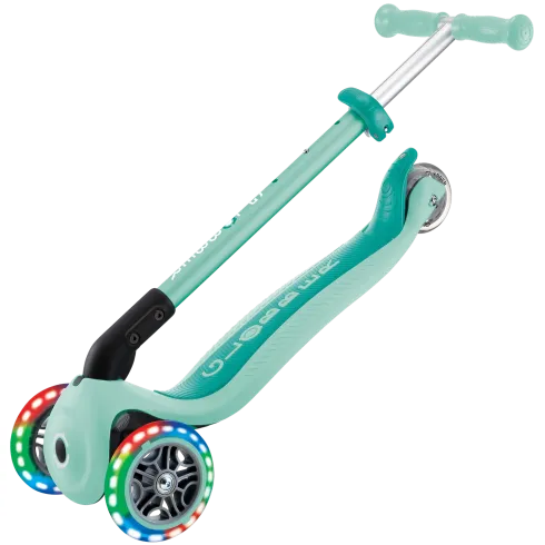Monopattino a 3 Ruote Bambini Verde Menta Pieghevole Luci LED 50 kg