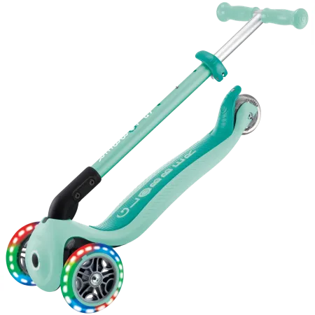 Monopattino a 3 Ruote Bambini Verde Menta Pieghevole Luci LED 50 kg