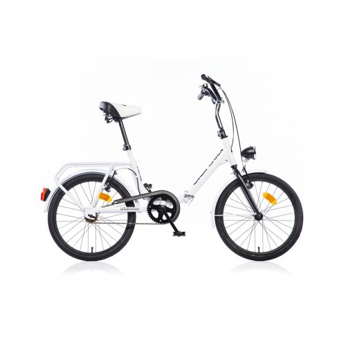 Bicicletta Pieghevole Ruota 20 Bianco Borsa da Passeggio Donna Fanali Uso Citta