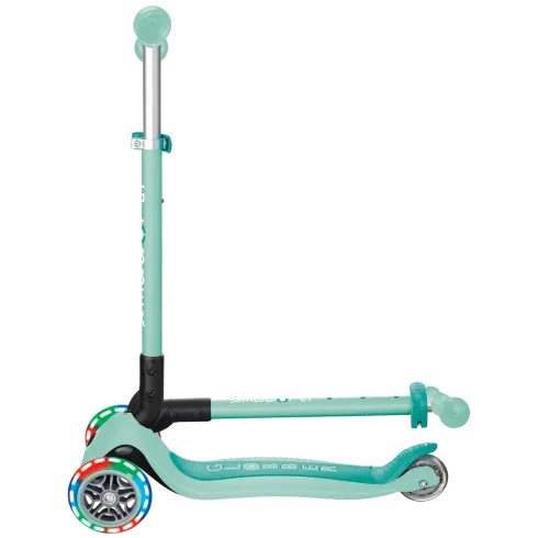 Monopattino a 3 Ruote Bambini Verde Menta Pieghevole Luci LED 50 kg