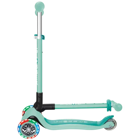 Monopattino a 3 Ruote Bambini Verde Menta Pieghevole Luci LED 50 kg
