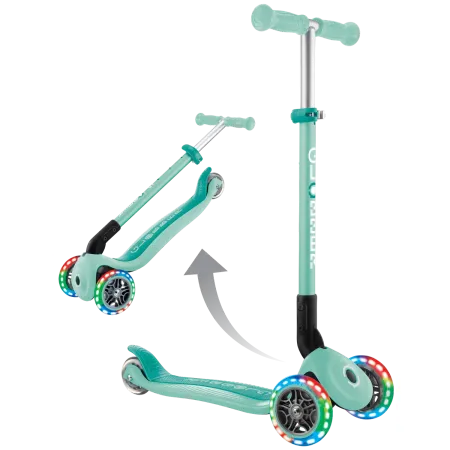Monopattino a 3 Ruote Bambini Verde Menta Pieghevole Luci LED 50 kg