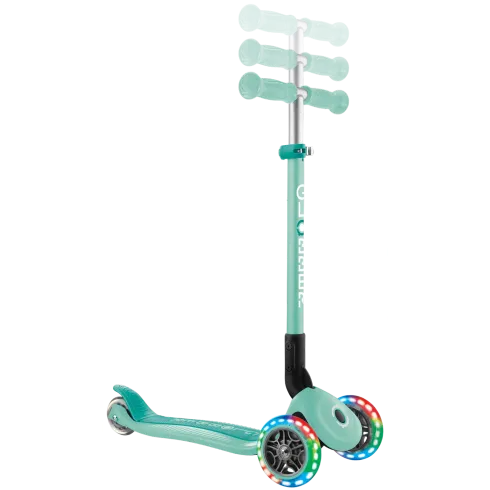 Monopattino a 3 Ruote Bambini Verde Menta Pieghevole Luci LED 50 kg