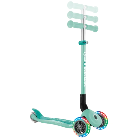 Monopattino a 3 Ruote Bambini Verde Menta Pieghevole Luci LED 50 kg