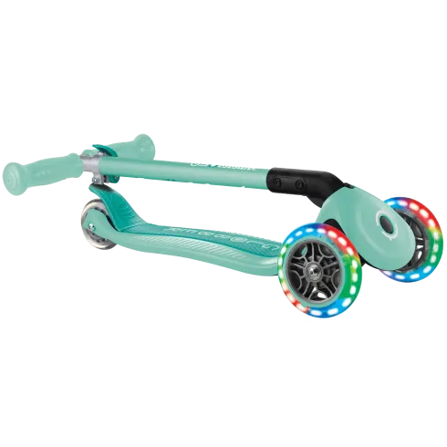 Monopattino a 3 Ruote Bambini Verde Menta Pieghevole Luci LED 50 kg