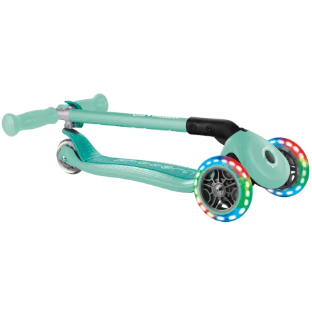 Monopattino a 3 Ruote Bambini Verde Menta Pieghevole Luci LED 50 kg