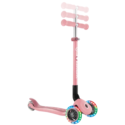 Monopattino 3 Ruote Bambini Rosa Pastello Pieghevole Luci LED 50 kg