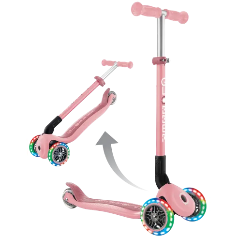 Monopattino 3 Ruote Bambini Rosa Pastello Pieghevole Luci LED 50 kg