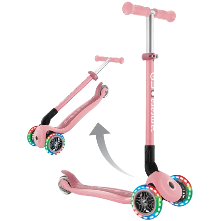 Monopattino 3 Ruote Bambini Rosa Pastello Pieghevole Luci LED 50 kg